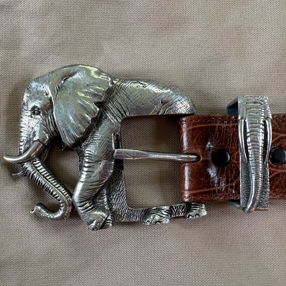 Hartnell Silver Elephant Buckle Brown Leather Belt